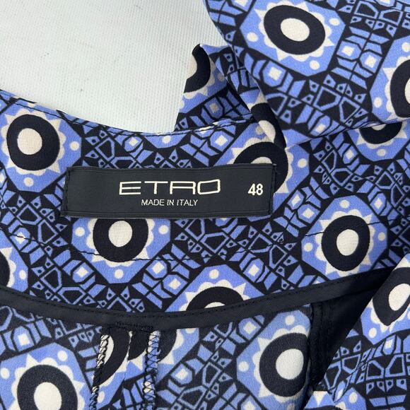 ETRO Women’s Silk Blue Geometric Patterned Statement Pants 48 Size 12 Cropped - Picture 3 of 12